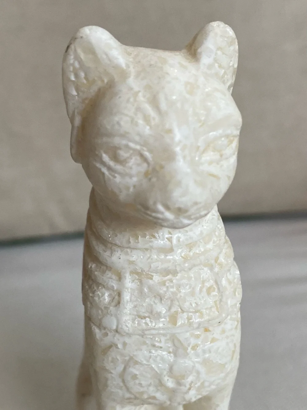 Vtg Egyptian Bastet Cat Figurine Statue Alabaster White Stone Souvenir 5”